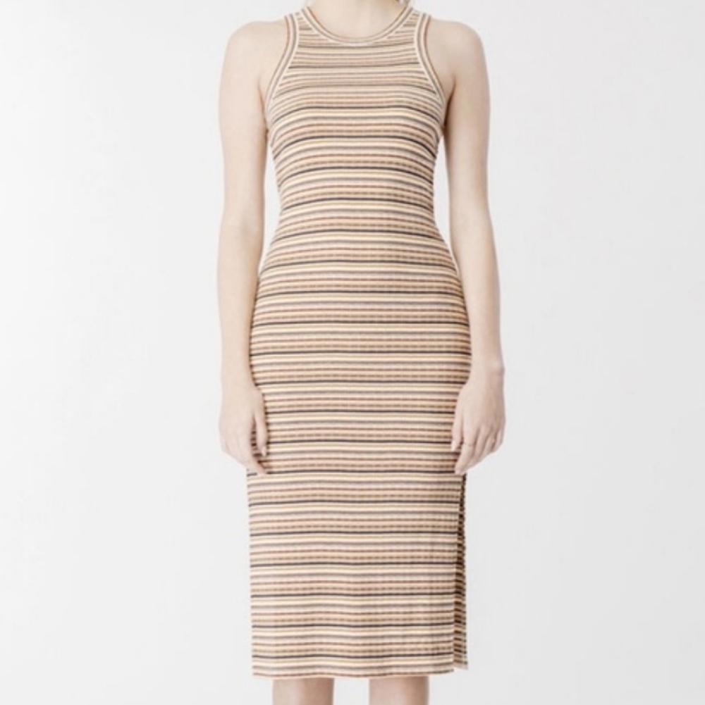 Bardot Tan and Black Striped Midi Dress
